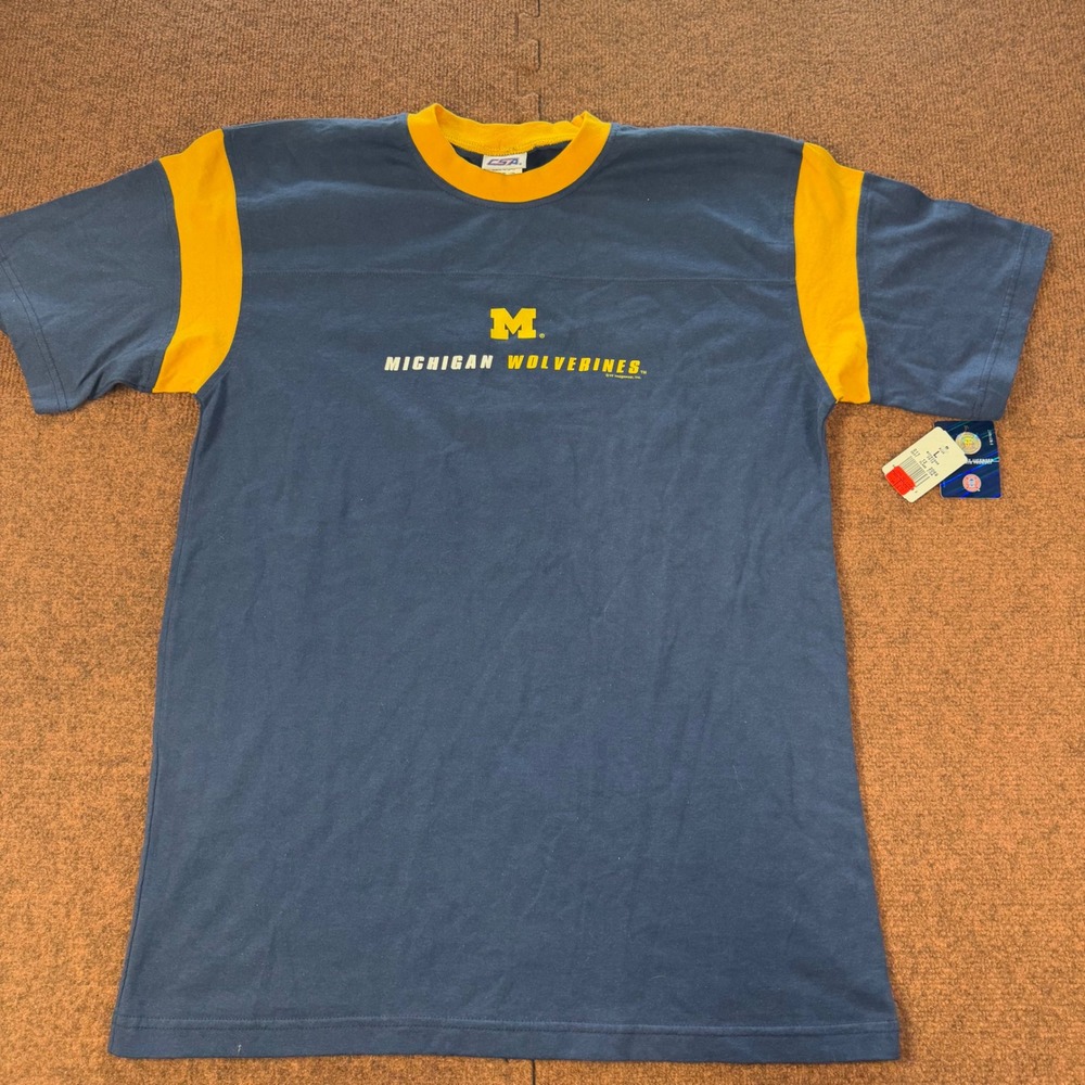 CSA Michigan Wolverines T-Shirt Mens Large Navy Yellow NCAA Football VTG Style